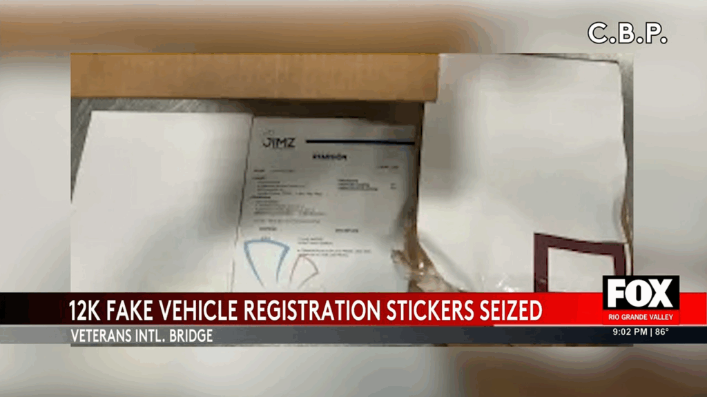 Fake Texas Vehicle Registration Stickers Seized at Brownsville Border