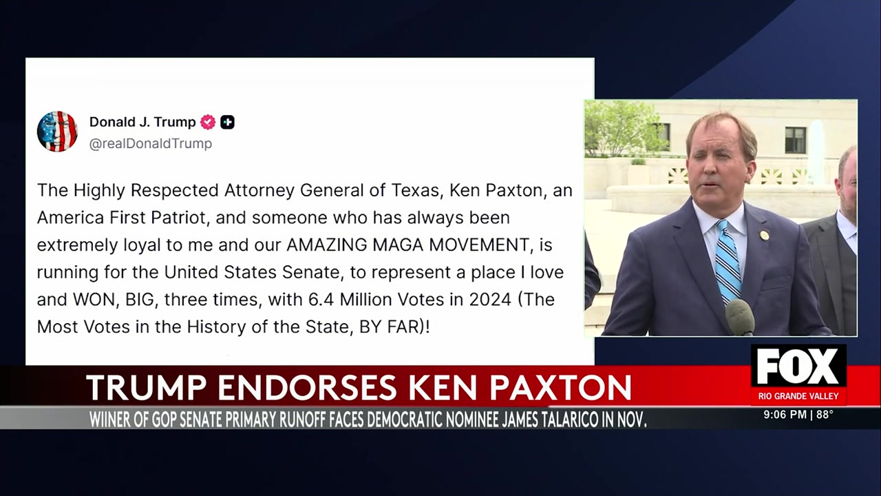 President Trump Endorses Ken Paxton In Senate Primary, Rebuffs Senator Cornyn