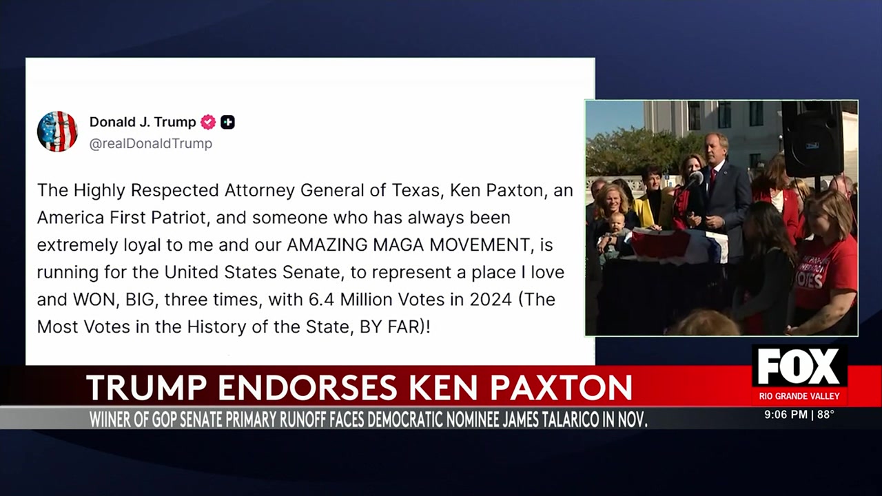 Trump Endorses Ken Paxton Over John Cornyn In Heated Texas Senate Primary